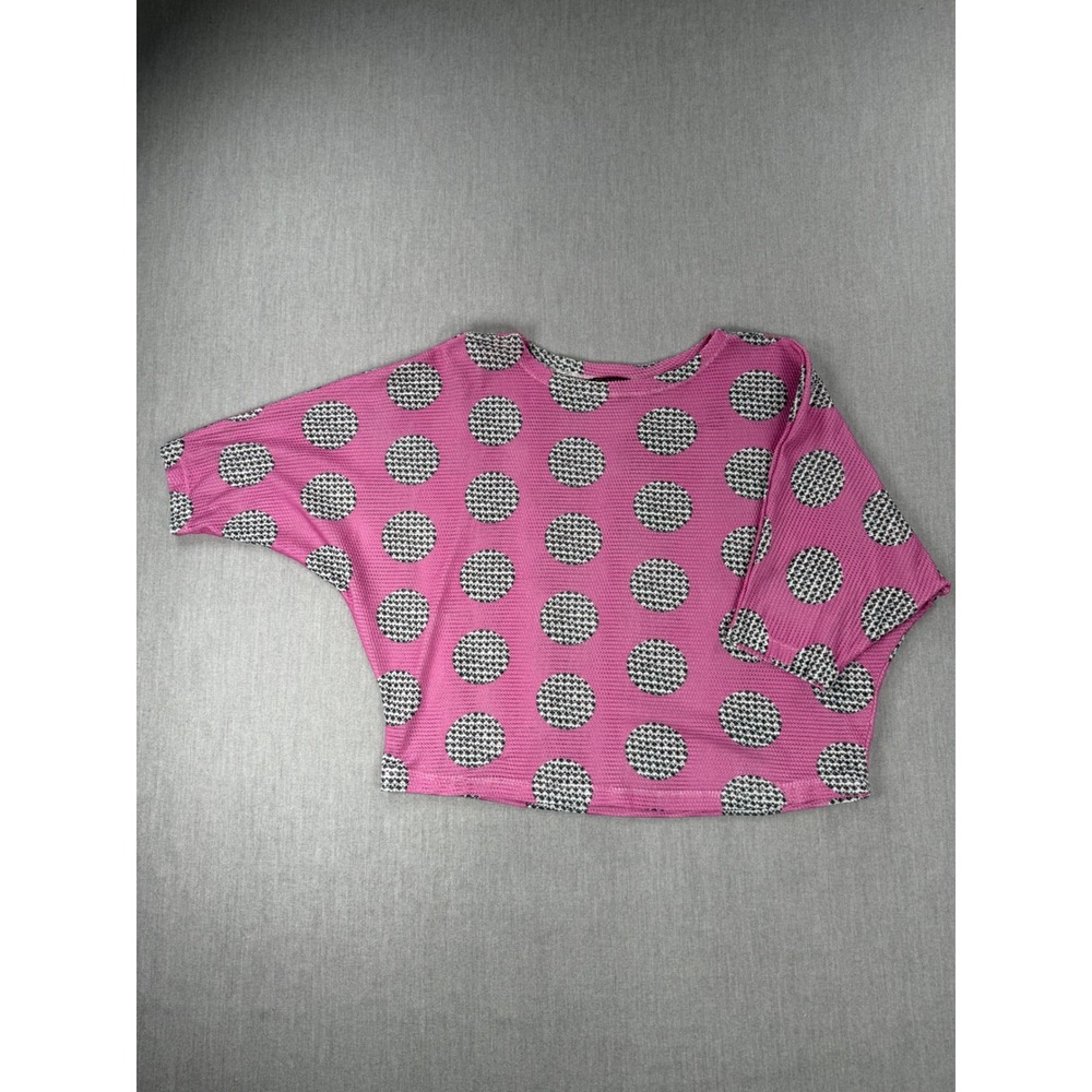 Isle by Melis Kozan Pink Polka Dot Houndstooth Waffle Knit Dolman Top Medium